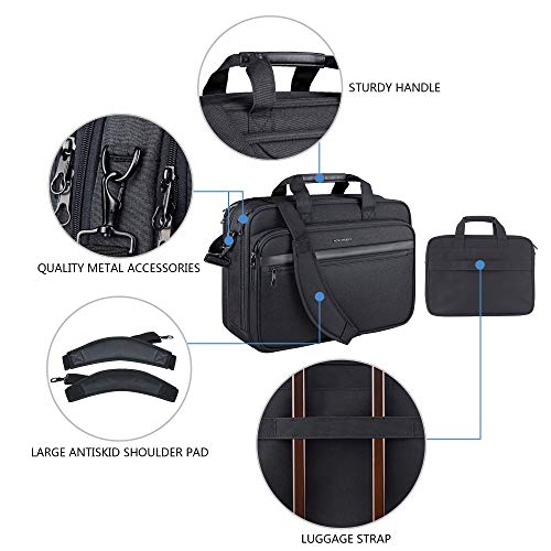 KROSER 18" Bandolera para Portátil Maletín Premium para Laptop hasta 17.3" Expandible Hidrófugo Bolsa del Hombro Bolsa de Computadora para Viajes/Negocios/Escuela/Hombres/Mujeres-Negro