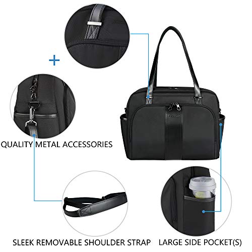 KROSER Bolso Tote para Portátil 15.6" Bandolera con Estilo para Portátil Maletín Hidrófugo Bolsa Grande de Viaje con Bolsillos RFID para Trabajo/Negocios/Escuela/Universidad/Mujeres - Negro