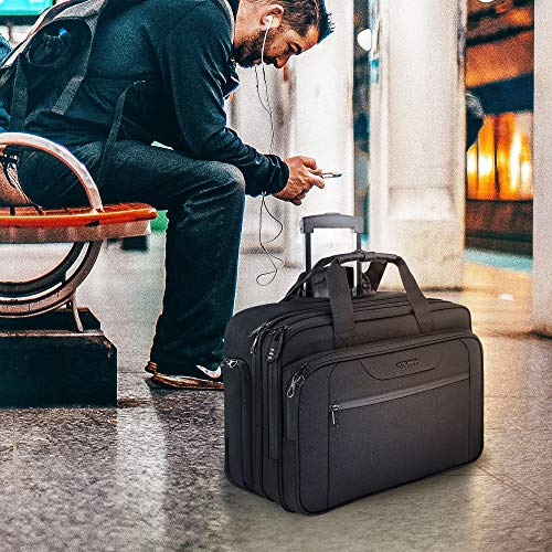 KROSER Maletín para Portátil con Ruedas Bolsa Premium Impermeable para Computadora hasta 17.3´´ Bolsa Hidrófugo Durante la Noche con Bolsillos RFID para Negocios/Viajes/Escuela/Hombres/Mujeres-Negro