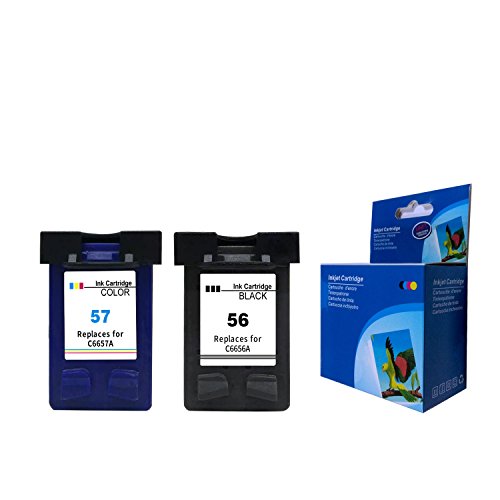 Ksera Remanufacturado HP 56 HP 57 XL Cartucho de Tinta, 2 Paquetes (1 Negro + 1 Tricolor) C6656A / C6657A para HP PhotoSmart 7260/7350 /7450/7660 /7760/7762 /7960 /C4180 /C4280 /C5180