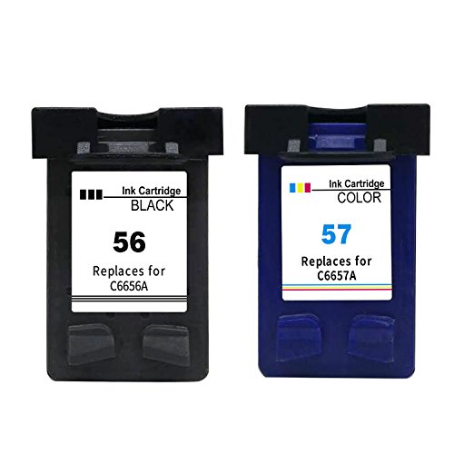 Ksera Remanufacturado HP 56 HP 57 XL Cartucho de Tinta, 2 Paquetes (1 Negro + 1 Tricolor) C6656A / C6657A para HP PhotoSmart 7260/7350 /7450/7660 /7760/7762 /7960 /C4180 /C4280 /C5180