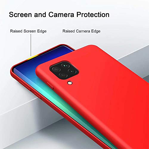 KSHOP Funda para Huawei p40 Lite 5G/Nova 6 se/7i Silicona Líquida Delgado Protección Suave TPU Gel + Protector de Pantalla Case [Tecnología de Cojín de Aire] Anti-Choque Carcasa - Rojo