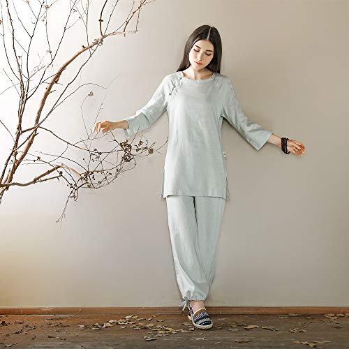 KSUA Mujer Zen Meditación Uniforme de Lino de algodón Tai Chi Ropa Kung Fu Ropa, Gris EU L/Etiqueta XL