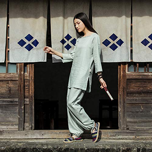 KSUA Mujer Zen Meditación Uniforme de Lino de algodón Tai Chi Ropa Kung Fu Ropa, Gris EU L/Etiqueta XL