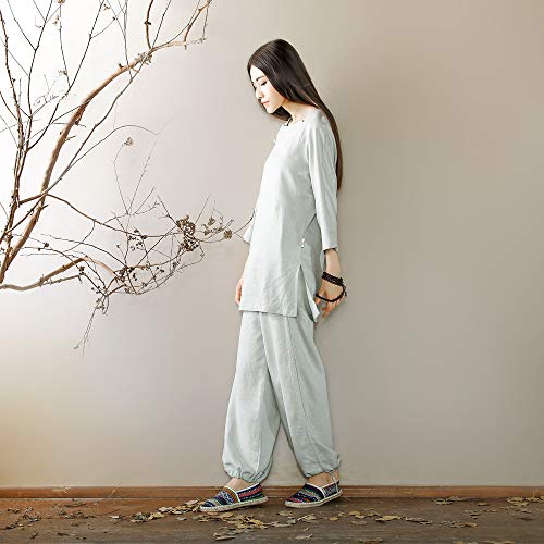 KSUA Mujer Zen Meditación Uniforme de Lino de algodón Tai Chi Ropa Kung Fu Ropa, Gris EU L/Etiqueta XL