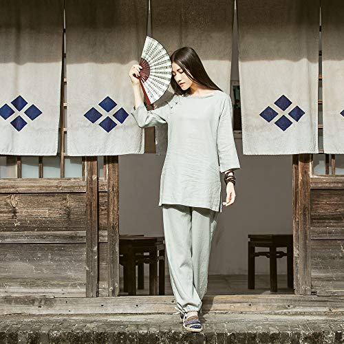 KSUA Mujer Zen Meditación Uniforme de Lino de algodón Tai Chi Ropa Kung Fu Ropa, Gris EU L/Etiqueta XL