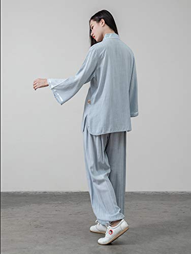 KSUA Mujeres Kung Fu Uniforme Tai Chi Traje algodón Artes Marciales Traje meditación Zen (Azul Claro, EU L/Etiqueta XL)