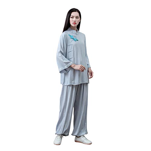 KSUA Mujeres Kung Fu Uniforme Tai Chi Traje algodón Artes Marciales Traje meditación Zen (Azul Claro, EU L/Etiqueta XL)