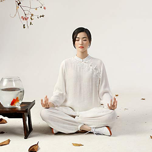 KSUA Mujeres Ropa de Tai chi Ropa China de Kung fu Algodón y Lino Uniforme de Artes Marciales para Kungfu Taichi Zen Meditación Artes Marciales ala Chun, EU L/Etiqueta XL