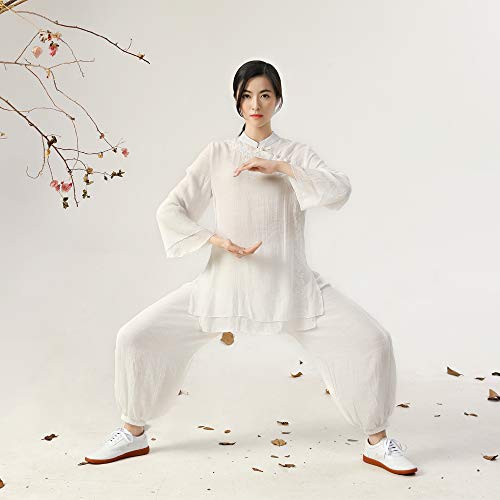 KSUA Mujeres Ropa de Tai chi Ropa China de Kung fu Algodón y Lino Uniforme de Artes Marciales para Kungfu Taichi Zen Meditación Artes Marciales ala Chun, EU L/Etiqueta XL