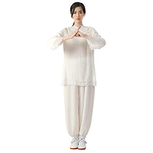 KSUA Mujeres Ropa de Tai chi Ropa China de Kung fu Algodón y Lino Uniforme de Artes Marciales para Kungfu Taichi Zen Meditación Artes Marciales ala Chun, EU L/Etiqueta XL