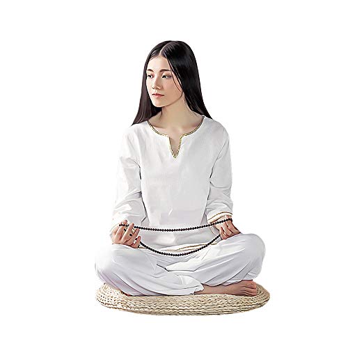 KSUA Mujeres Zen Traje de meditación Tai Chi Uniforme Kung Fu Chino Ropa algodón (Blanco, EU XS/Etiqueta S)