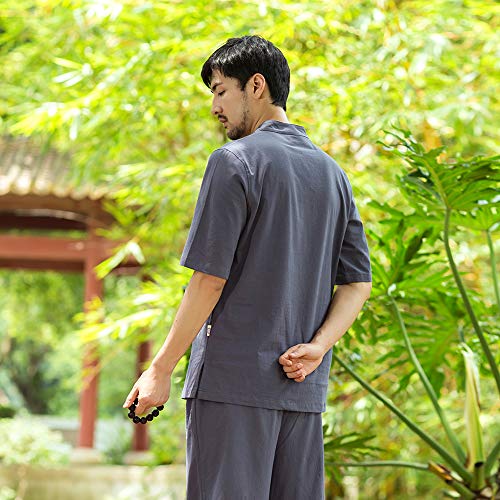 KSUA Traje de meditación Zen de algodón Uniforme de Tai Chi para Hombre Ropa de Kung Fu Chino Ropa de Yoga con Medias Mangas, Gris Azul EU S/Etiqueta M