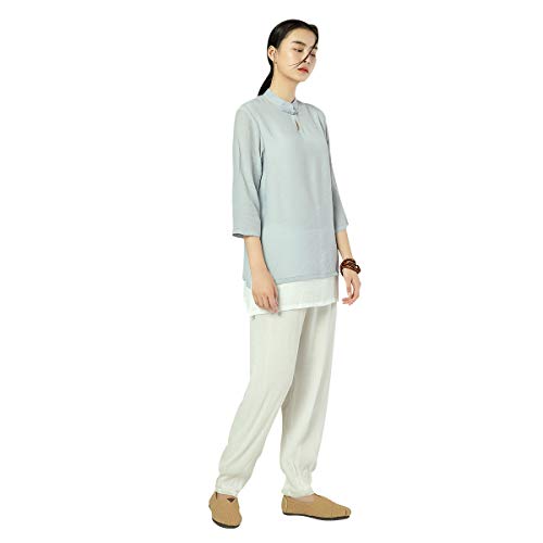 KSUA Traje de Tai Chi para Mujer Traje de meditación Tradicional Zen Chino Ropa de Artes Marciales Kung Fu Ejercicios matutinos Ropa, Gris EU XS/Etiqueta S