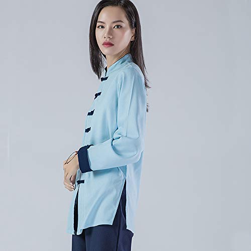 KSUA Uniforme de Artes Marciales para Mujeres Tai Chi Traje Ropa de Kung fu China Ropa de algodón Wing Chun Zen Meditación, Azul EU L/Etiqueta XL