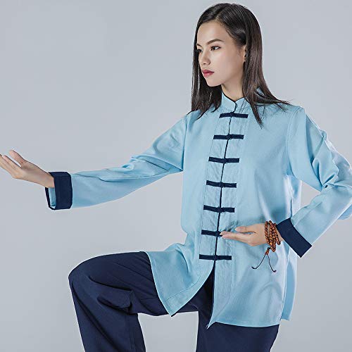 KSUA Uniforme de Artes Marciales para Mujeres Tai Chi Traje Ropa de Kung fu China Ropa de algodón Wing Chun Zen Meditación, Azul EU L/Etiqueta XL