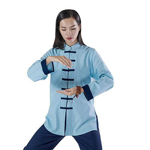 KSUA Uniforme de Artes Marciales para Mujeres Tai Chi Traje Ropa de Kung fu China Ropa de algodón Wing Chun Zen Meditación, Azul EU L/Etiqueta XL