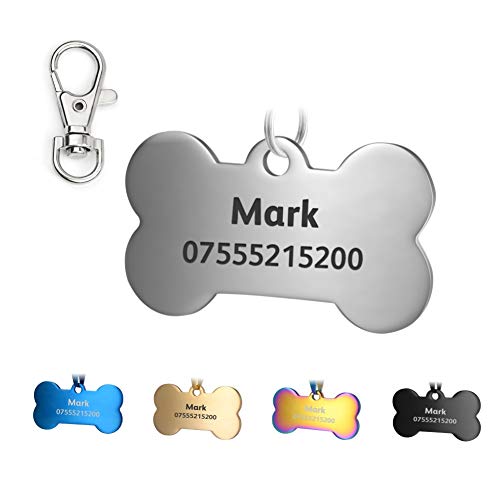 KSZ Etiquetas de identificación para Mascotas de Acero Inoxidable, Etiquetas Personalizadas para Perros y Gatos. Grabado Frontal y Trasero. Múltiples Colores (Plata, Hueso) KSZ Etiquetas de identificación para Mascotas de Acero Inoxidable, Etiquetas Personalizadas para Perros y Gatos. Grabado Frontal y Trasero. Múltiples Colores (Plata, Hueso)