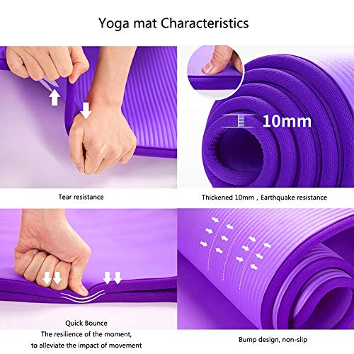 KuaiKeJiaSport Essential Yoga Starter Set Kit 5pcs,1Yoga Mat,1 Yoga Block,Pelota de Yoga de 55 cm,1x Resistencia al Yoga con Pedales,1 Toalla de Yoga Mat,para Pilates Entrenamientos de Fitness,Purple