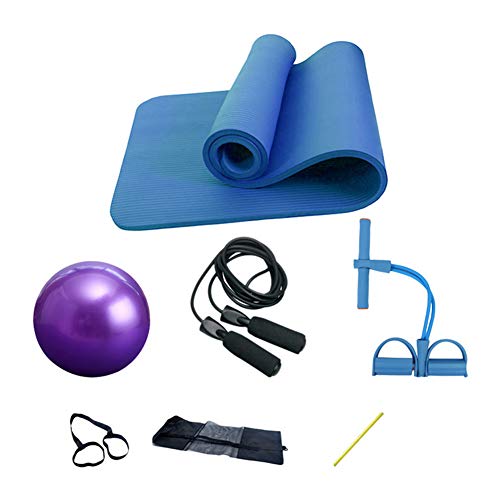 KuaiKeJiaSport Essential Yoga Starter Set Kit,4pcs Includes 1x Yoga Mat,1x Saltar la Cuerda,1x Resistencia al Yoga con Pedales,1x Pelota de Pilates,para Pilates y Otros Entrenamientos de Fitness,Blue