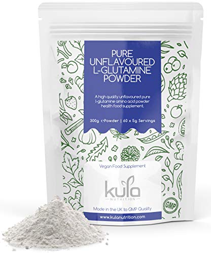 Kula Nutrition L Glutamina en polvo - 300 g (60 porciones) - Aminoácidos en polvo,construcción de proteínas - Reparación muscular, regeneración, salud intestinal - Bulk Gym Protein - Muscle Builder