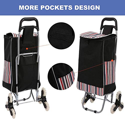 Kulzer Carro de Compra 6 Ruedas | Carrito de Compra Plegable y Ligero de Gran Capacidad | Carrito Compra Subir Escaleras con Impermeable Bolsa Oxford Desmontable y Asa Ajustable