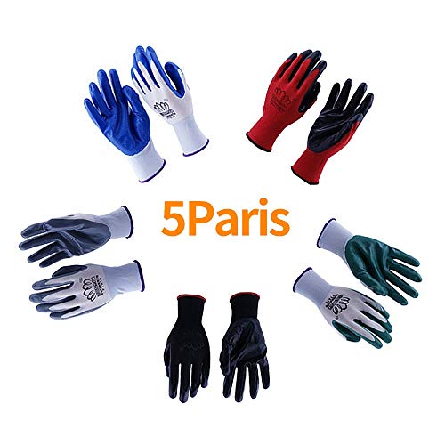 Kungfu Mall 6 pares de guantes de trabajo para mujeres y hombres, guantes de jardinería de nailon con revestimiento de nitrilo PU de goma resistente a ácidos, constructores, mecánicos (6 colores)