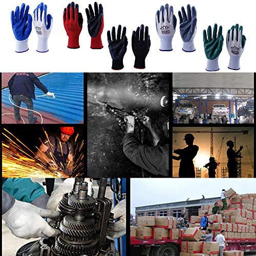Kungfu Mall 6 pares de guantes de trabajo para mujeres y hombres, guantes de jardinería de nailon con revestimiento de nitrilo PU de goma resistente a ácidos, constructores, mecánicos (6 colores)