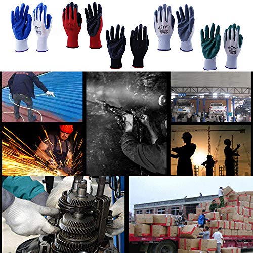 Kungfu Mall 6 pares de guantes de trabajo para mujeres y hombres, guantes de jardinería de nailon con revestimiento de nitrilo PU de goma resistente a ácidos, constructores, mecánicos (6 colores) Kungfu Mall 6 pares de guantes de trabajo para mujeres y hombres, guantes de jardinería de nailon con revestimiento de nitrilo PU de goma resistente a ácidos, constructores, mecánicos (6 colores)