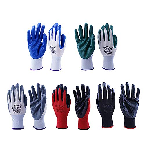 Kungfu Mall 6 pares de guantes de trabajo para mujeres y hombres, guantes de jardinería de nailon con revestimiento de nitrilo PU de goma resistente a ácidos, constructores, mecánicos (6 colores)