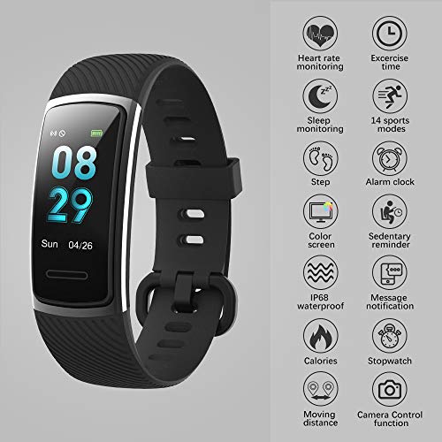 KUNGIX Pulsera Actividad Inteligente, Impermeable IP68 Pulsera Inteligente 0,96 Pulgadas Pantalla Color, Monitor Ritmo Cardíaco y Sueño 14 Modos de Deporte Mujer Hombre Niño Smartwatch Android y iOS