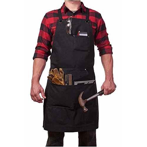 KUNSE Pesado Deber Encerado Trabajo Lona Hobby Delantal Gran Bolsillo Se Ajusta Pequeño A XXL Negro KUNSE Pesado Deber Encerado Trabajo Lona Hobby Delantal Gran Bolsillo Se Ajusta Pequeño A XXL Negro