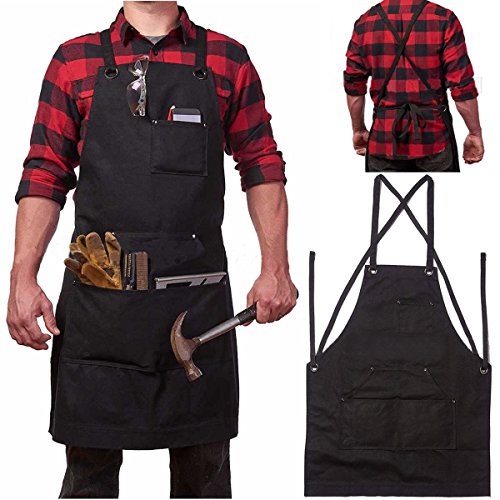 KUNSE Pesado Deber Encerado Trabajo Lona Hobby Delantal Gran Bolsillo Se Ajusta Pequeño A XXL Negro KUNSE Pesado Deber Encerado Trabajo Lona Hobby Delantal Gran Bolsillo Se Ajusta Pequeño A XXL Negro