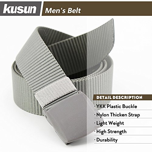 Kusun Correa Nylon Transpirable Hombres Gris Deportes Aire Libre Impermeable Cinturón Estilo Militar Complemento YKK 49,2" BE058-H