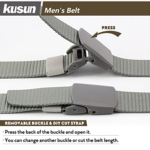 Kusun Correa Nylon Transpirable Hombres Gris Deportes Aire Libre Impermeable Cinturón Estilo Militar Complemento YKK 49,2" BE058-H