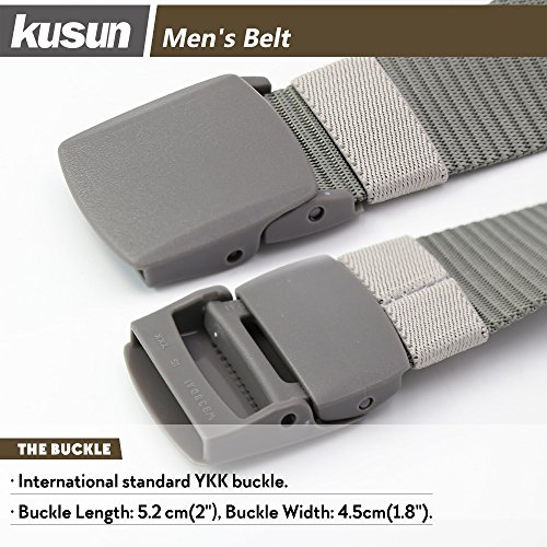 Kusun Correa Nylon Transpirable Hombres Gris Deportes Aire Libre Impermeable Cinturón Estilo Militar Complemento YKK 49,2" BE058-H