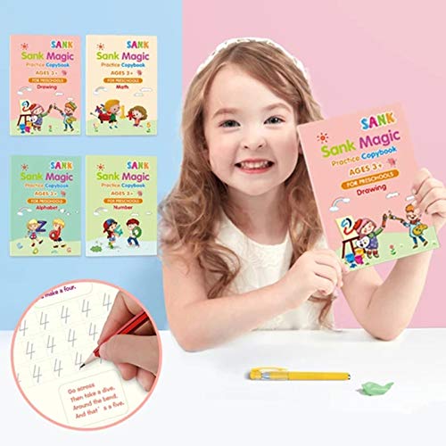 Kuyg Magic Practice Groove Copybook Set Reused English Hard Pen Practice Board Writing Stickers for Preschool