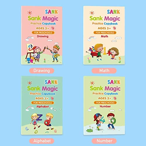 Kuyg Magic Practice Groove Copybook Set Reused English Hard Pen Practice Board Writing Stickers for Preschool