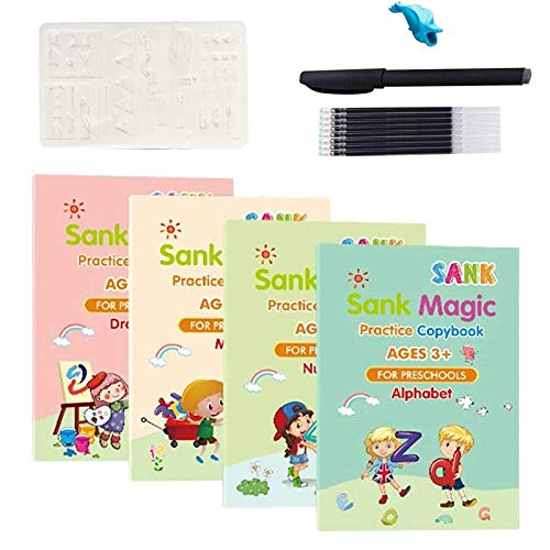 Kuyg Magic Practice Groove Copybook Set Reused English Hard Pen Practice Board Writing Stickers for Preschool