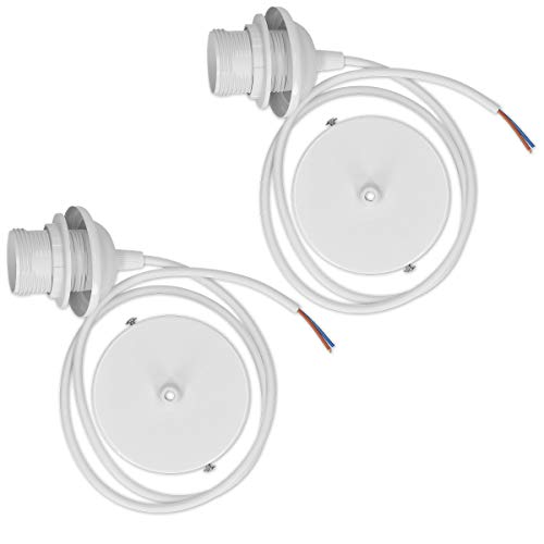 kwmobile 2x Portalámparas E27 con cable y set de montaje - 2 Soportes de techo con cables de 80CM - Lámpara colgante y anillo de fijación en blanco