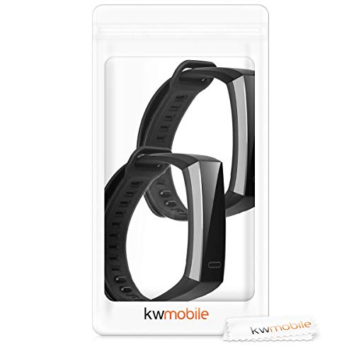 kwmobile 2X Pulsera Compatible con Huawei Band 2 / Band 2 Pro - Brazalete de Silicona Negro sin Fitness Tracker