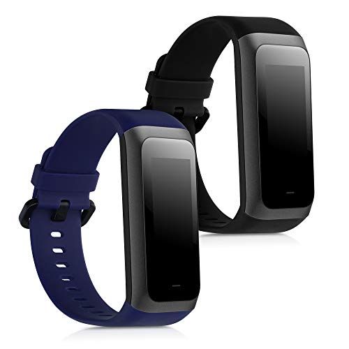 kwmobile 2X Pulsera Compatible con Xiaomi Huami Amazfit Cor 2 / Amazfit Band 2 - Brazalete de Silicona Negro/Azul Oscuro sin Fitness Tracker