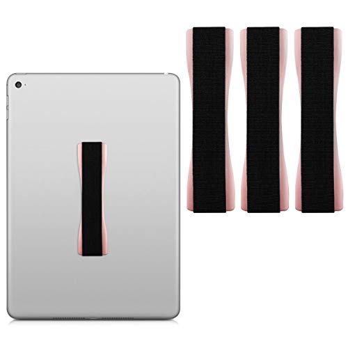 kwmobile 3X Agarre elástico Universal para Tablet - Banda de sujeción para Dedos - Set de 3 Correas traseras para Tableta - Soportes en Rosa Dorado