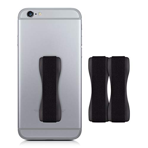 kwmobile Agarre elástico Universal para móvil - Banda de sujeción para Dedos - Set de 3 Correas traseras para teléfono - Soportes en Negro