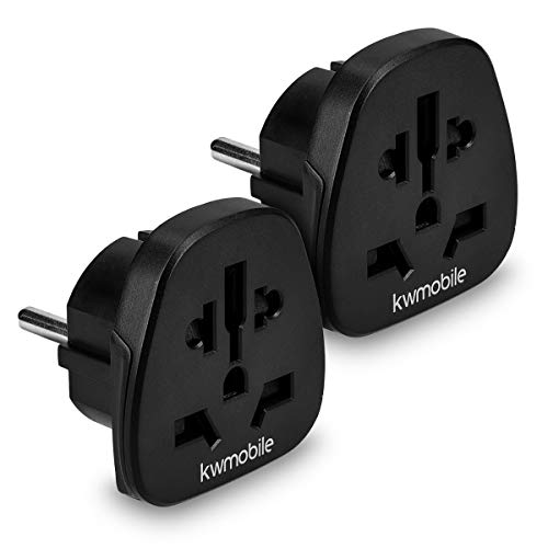 kwmobile Enchufe Adaptador UK-EU - 2 Adaptadores de Viaje con Entrada del Reino Unido a Enchufe Europeo - Set de adaptadores para Viajes en Negro