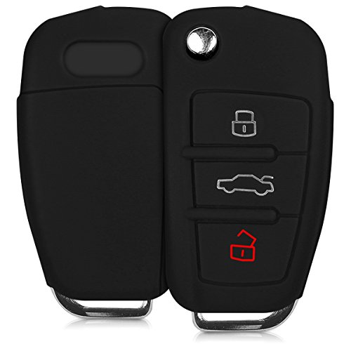 kwmobile Funda de Silicona Compatible con Audi Llave de Coche Plegable de 3 Botones - Carcasa Suave de Silicona - Case Mando de Auto Negro