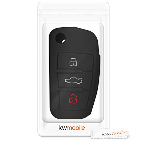 kwmobile Funda de Silicona Compatible con Audi Llave de Coche Plegable de 3 Botones - Carcasa Suave de Silicona - Case Mando de Auto Negro