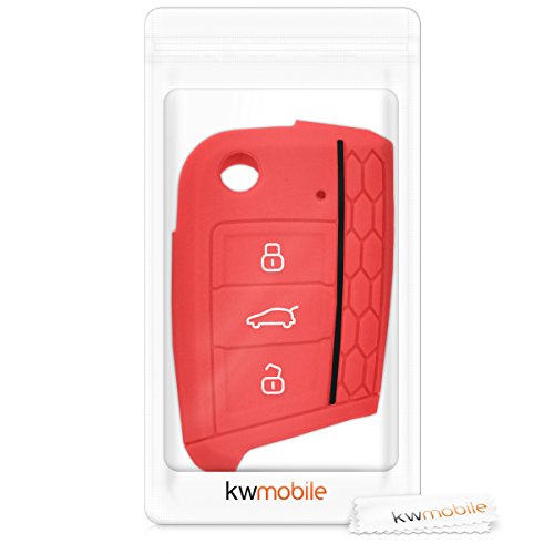 kwmobile Funda de Silicona Compatible con VW Golf 7 MK7 Llave de Coche de 3 Botones - Carcasa Suave de Silicona - Case Mando de Auto Rojo