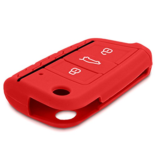 kwmobile Funda de Silicona Compatible con VW Golf 7 MK7 Llave de Coche de 3 Botones - Carcasa Suave de Silicona - Case Mando de Auto Rojo