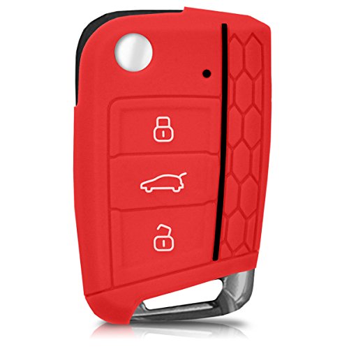 kwmobile Funda de Silicona Compatible con VW Golf 7 MK7 Llave de Coche de 3 Botones - Carcasa Suave de Silicona - Case Mando de Auto Rojo